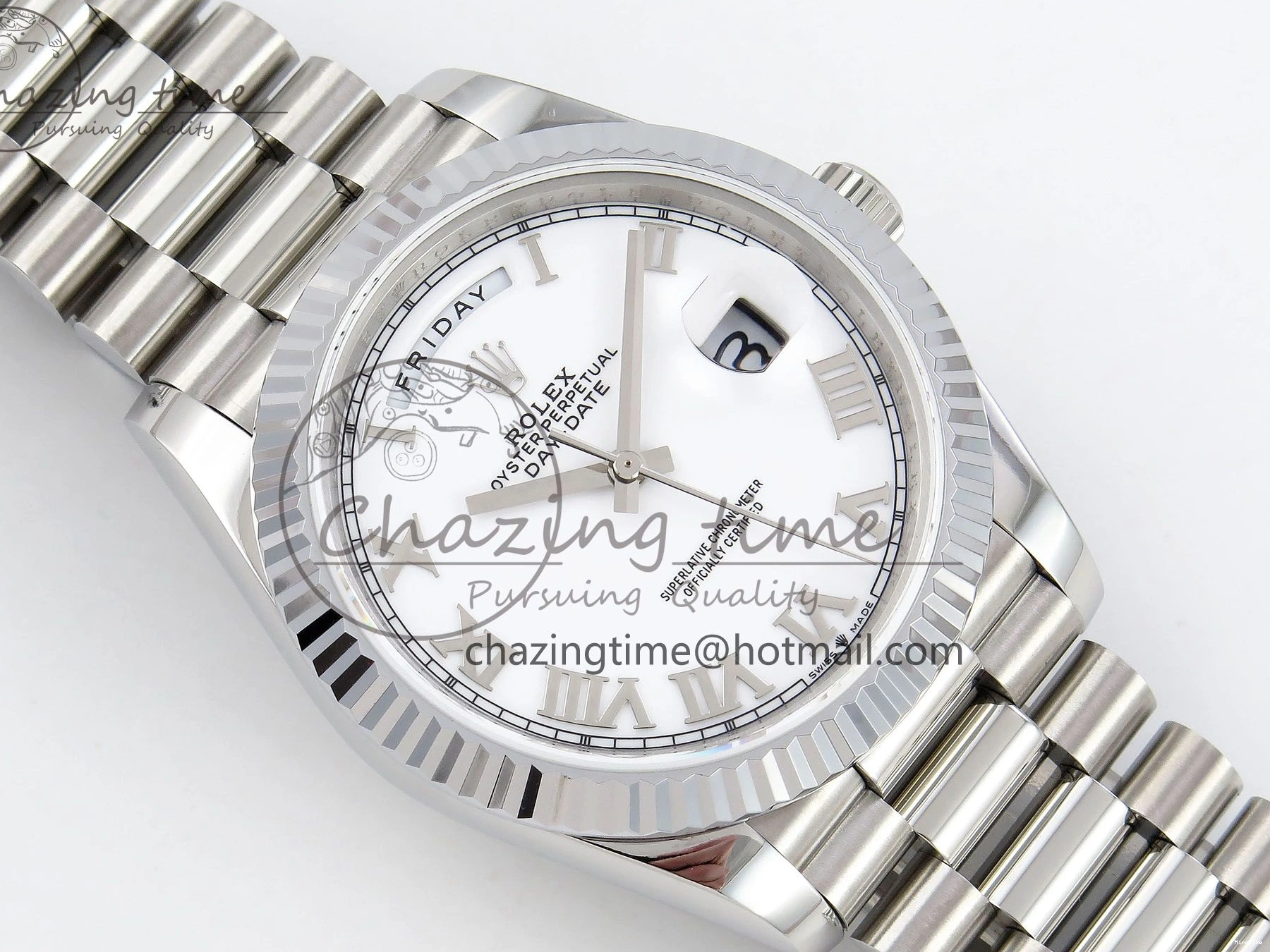 MiroTime 0108 DayDate 40 SS JDF 904L Steel White Roman Dial on President Bracelet VR3255 V3 (Gain Weight) Resilient 1424